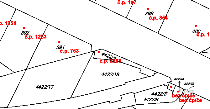 Žižkov 2868, Praha na parcele st. 4422/2 v KÚ Žižkov, Katastrální mapa