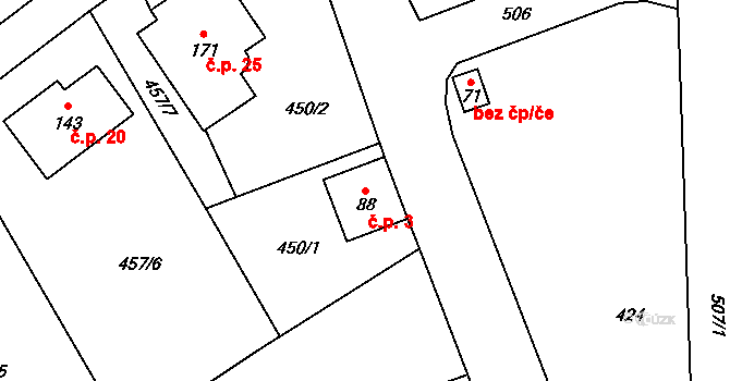 Nákle 3, Klešice na parcele st. 88 v KÚ Klešice, Katastrální mapa