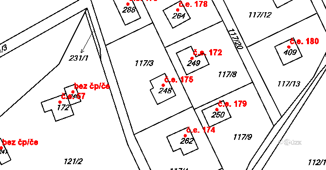 Řitka 175 na parcele st. 248 v KÚ Řitka, Katastrální mapa
