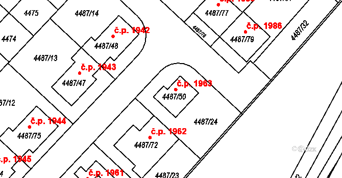 Kuřim 1963 na parcele st. 4487/50 v KÚ Kuřim, Katastrální mapa