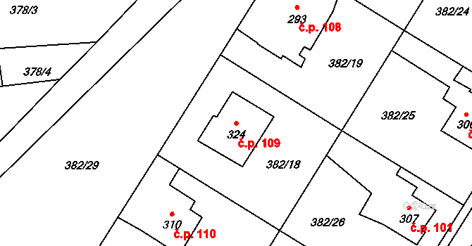 Dražkovice 109, Pardubice na parcele st. 324 v KÚ Dražkovice, Katastrální mapa