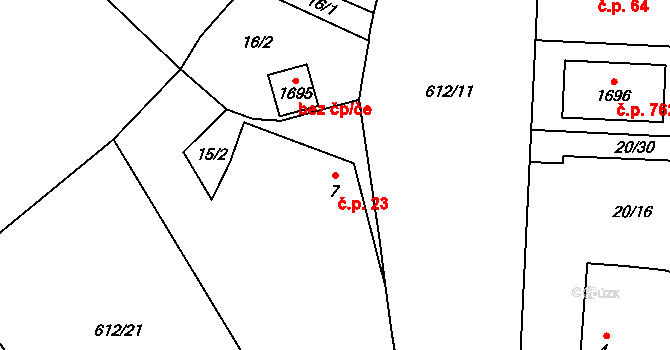 Rosice 23, Pardubice na parcele st. 7 v KÚ Rosice nad Labem, Katastrální mapa