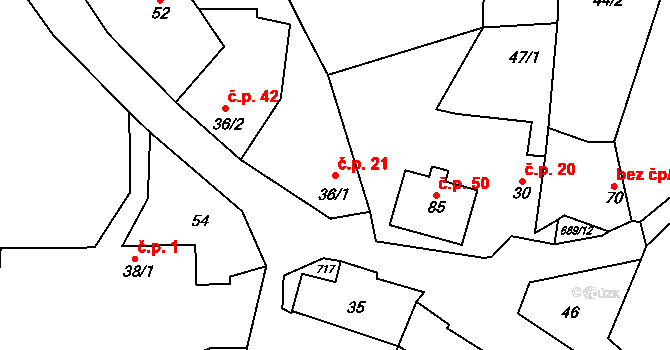 Kunice 21 na parcele st. 36/1 v KÚ Kunice, Katastrální mapa