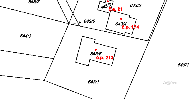 Velíková 213, Zlín na parcele st. 643/6 v KÚ Velíková, Katastrální mapa