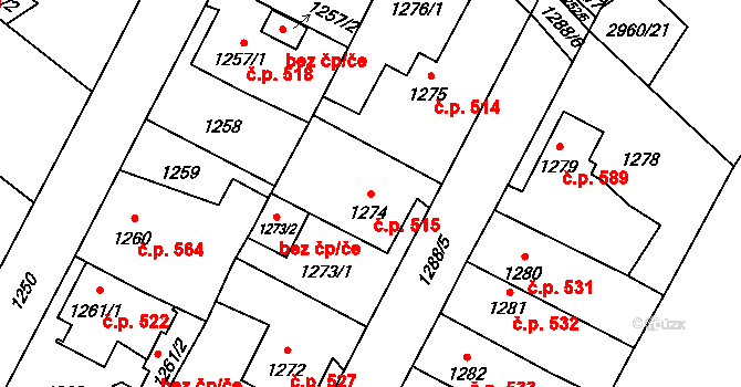 Mohelnice 515 na parcele st. 1274 v KÚ Mohelnice, Katastrální mapa