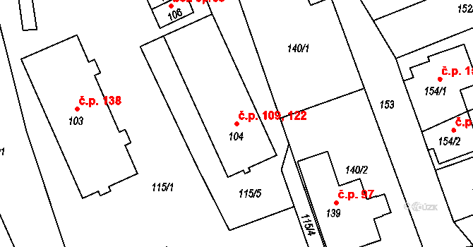 Jerlochovice 109,122, Fulnek na parcele st. 104 v KÚ Jerlochovice, Katastrální mapa