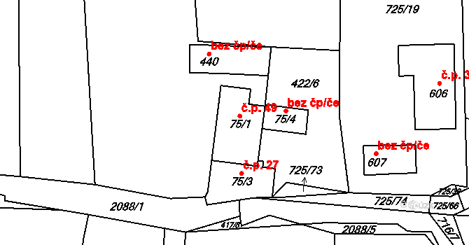 Ženklava 49 na parcele st. 75/1 v KÚ Ženklava, Katastrální mapa