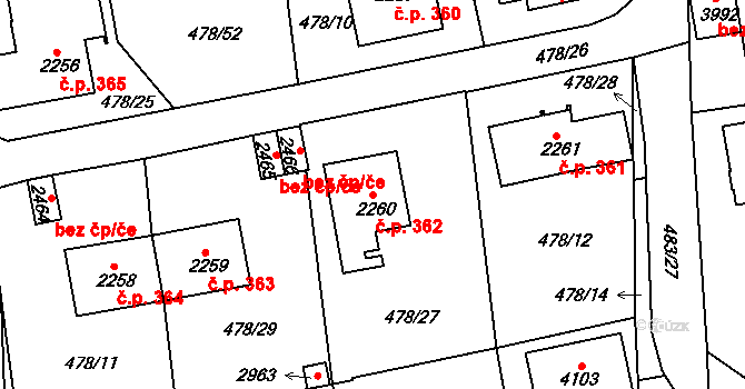 Horní Brána 362, Český Krumlov na parcele st. 2260 v KÚ Český Krumlov, Katastrální mapa