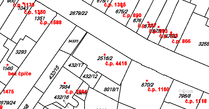 Hodonín 4416 na parcele st. 2516/2 v KÚ Hodonín, Katastrální mapa