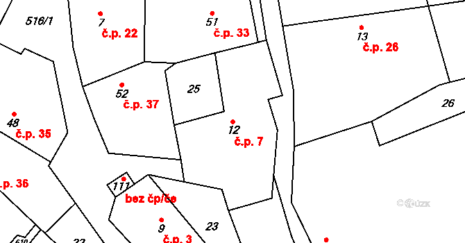 Borovno 7 na parcele st. 12 v KÚ Borovno, Katastrální mapa