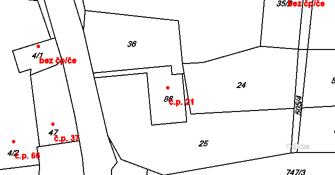 Malměřice 21, Blatno na parcele st. 86 v KÚ Malměřice, Katastrální mapa