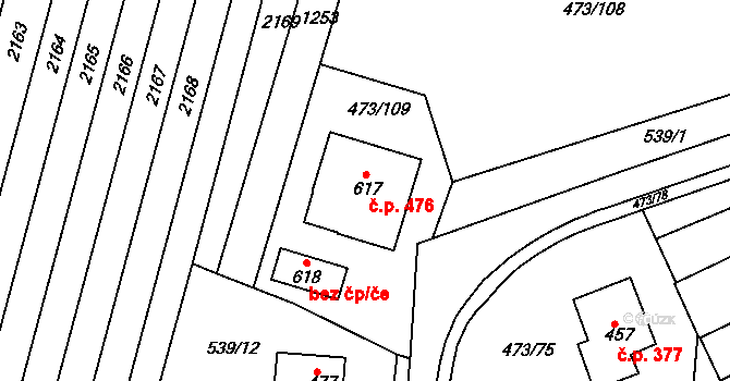 Nezamyslice 476 na parcele st. 617 v KÚ Nezamyslice nad Hanou, Katastrální mapa