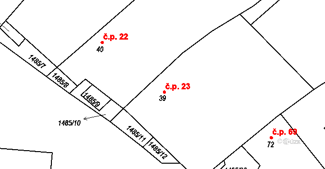 Čachotín 23 na parcele st. 39 v KÚ Čachotín, Katastrální mapa