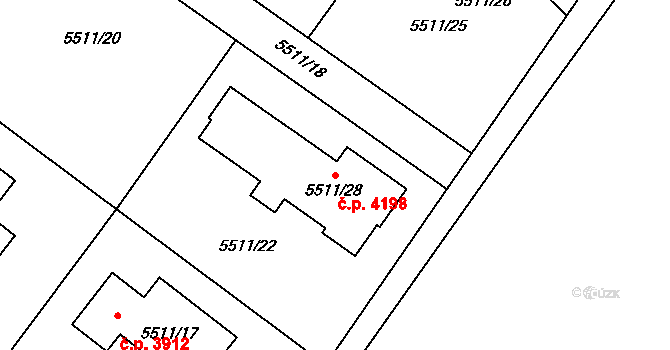 Mělník 4198 na parcele st. 5511/28 v KÚ Mělník, Katastrální mapa