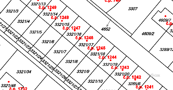 Chotěboř 1245 na parcele st. 3321/17 v KÚ Chotěboř, Katastrální mapa