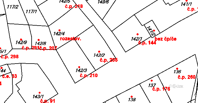 Velké Němčice 205 na parcele st. 142/2 v KÚ Velké Němčice, Katastrální mapa