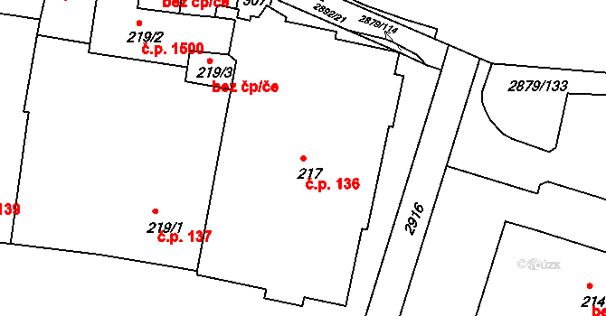 Bystřice pod Hostýnem 136 na parcele st. 217 v KÚ Bystřice pod Hostýnem, Katastrální mapa