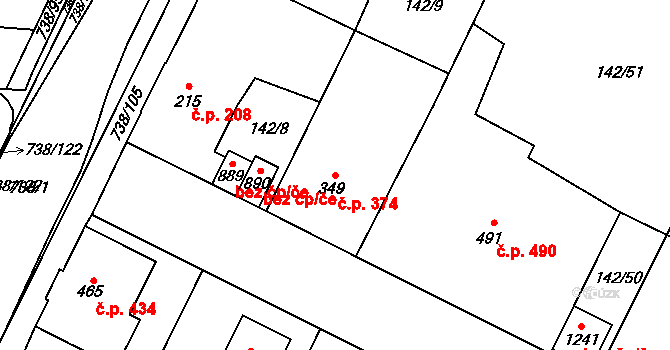 Chotěšov 374 na parcele st. 349 v KÚ Chotěšov, Katastrální mapa