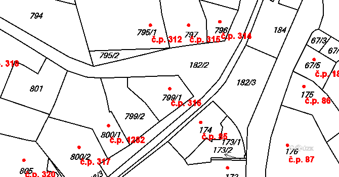 Holešov 316 na parcele st. 799/1 v KÚ Holešov, Katastrální mapa