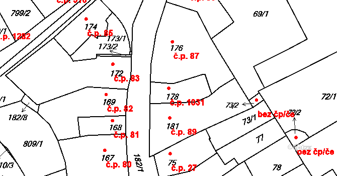 Holešov 1031 na parcele st. 178 v KÚ Holešov, Katastrální mapa