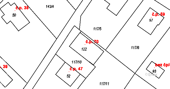 Smržov 70, Český Dub na parcele st. 122 v KÚ Smržov u Českého Dubu, Katastrální mapa
