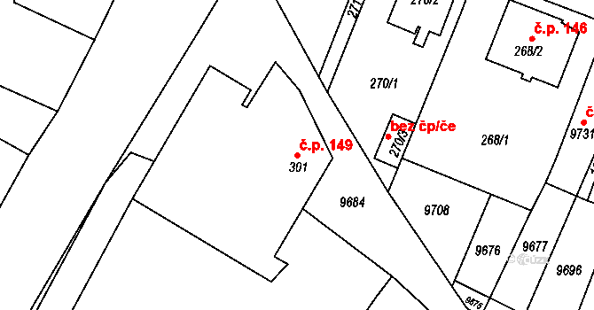 Oleksovice 149 na parcele st. 301 v KÚ Oleksovice, Katastrální mapa