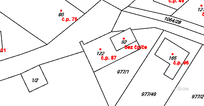 Tulešice 87 na parcele st. 122 v KÚ Tulešice, Katastrální mapa