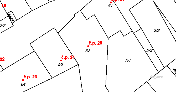 Přerov XI-Vinary 25, Přerov na parcele st. 52 v KÚ Vinary u Přerova, Katastrální mapa