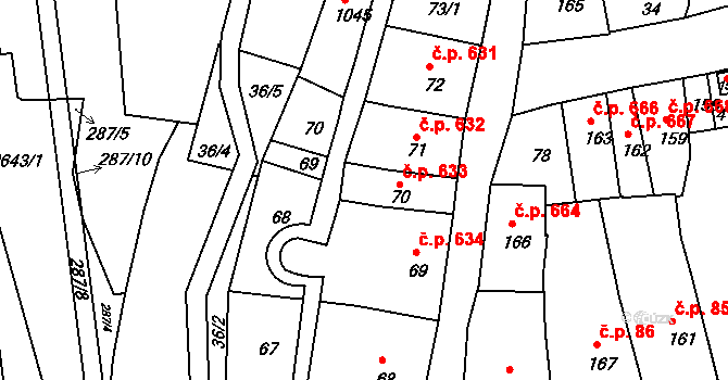 Lipník nad Bečvou I-Město 633, Lipník nad Bečvou na parcele st. 70 v KÚ Lipník nad Bečvou, Katastrální mapa
