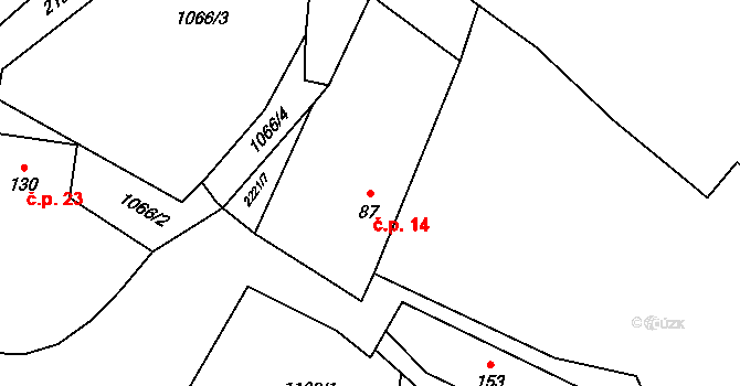 Onšovec 14, Horka II na parcele st. 87 v KÚ Horka nad Sázavou, Katastrální mapa