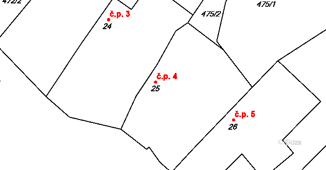 Radvančice 4, Zbraslavice na parcele st. 25 v KÚ Útěšenovice, Katastrální mapa