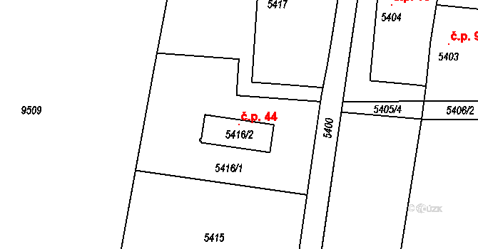 Roveňsko 44, Holice na parcele st. 5416/2 v KÚ Holice v Čechách, Katastrální mapa