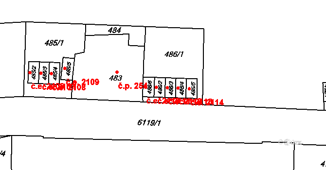 Jihlava 2111 na parcele st. 486/2 v KÚ Jihlava, Katastrální mapa
