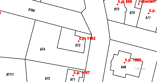 Čelákovice 1162 na parcele st. 973 v KÚ Čelákovice, Katastrální mapa
