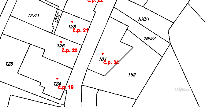 Stvolínky 34 na parcele st. 161 v KÚ Stvolínky, Katastrální mapa
