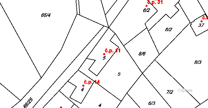Pejškov 11, Tišnov na parcele st. 5 v KÚ Pejškov u Tišnova, Katastrální mapa