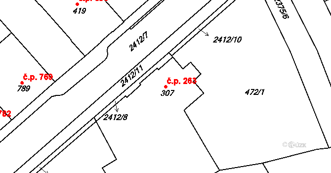 Tišnov 263 na parcele st. 307 v KÚ Tišnov, Katastrální mapa