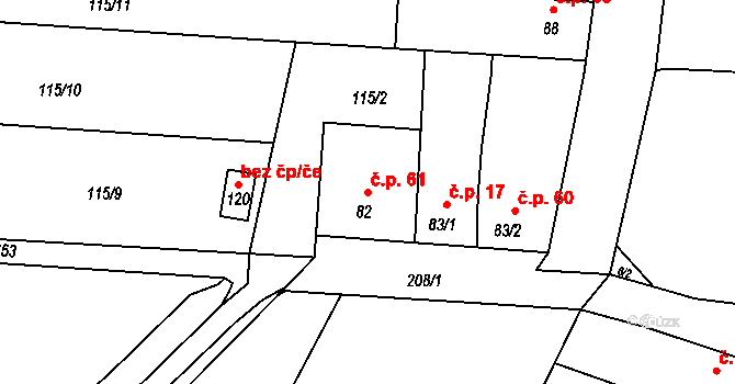 Bojanovice 61, Zlobice na parcele st. 82 v KÚ Bojanovice u Zlobic, Katastrální mapa