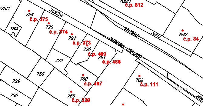 Vyškov-Předměstí 488, Vyškov na parcele st. 761 v KÚ Vyškov, Katastrální mapa