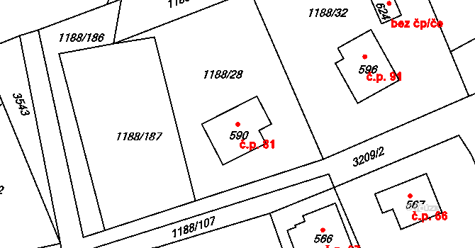 Hrčava 81 na parcele st. 590 v KÚ Hrčava, Katastrální mapa