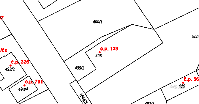 Krmelín 139 na parcele st. 498 v KÚ Krmelín, Katastrální mapa