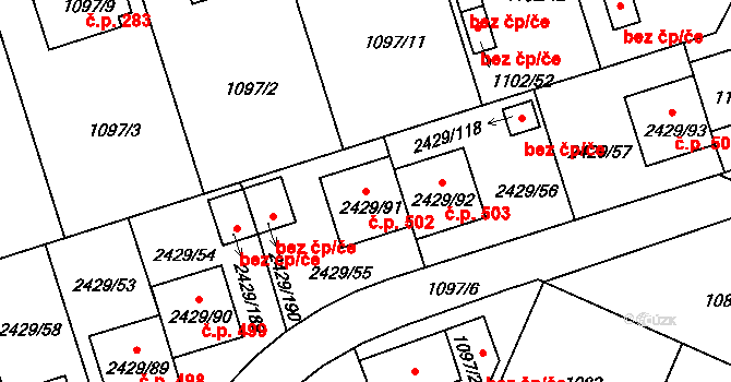 Dačice V 502, Dačice na parcele st. 2429/91 v KÚ Dačice, Katastrální mapa
