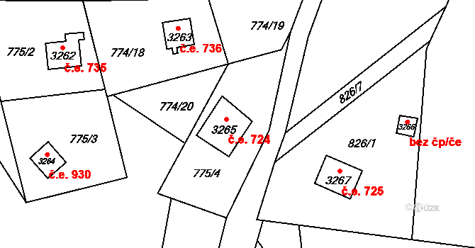 Ostravice 724 na parcele st. 3265 v KÚ Staré Hamry 2, Katastrální mapa