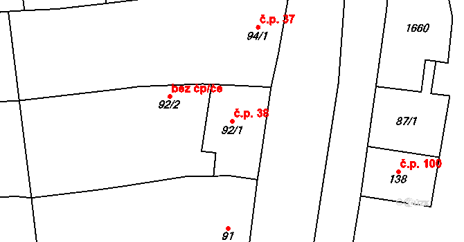 Lechotice 38 na parcele st. 92/1 v KÚ Lechotice, Katastrální mapa