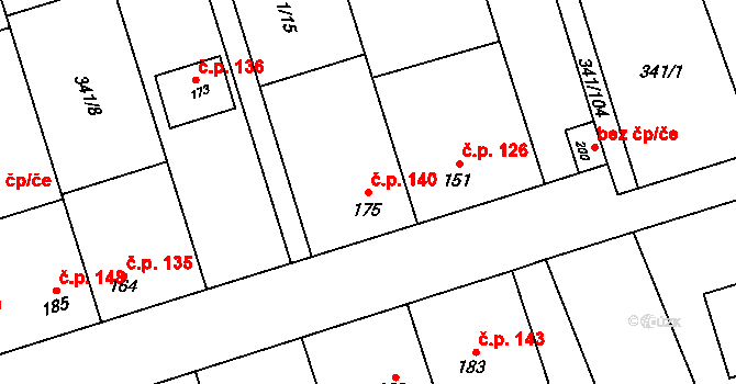 Bystročice 140 na parcele st. 175 v KÚ Bystročice, Katastrální mapa