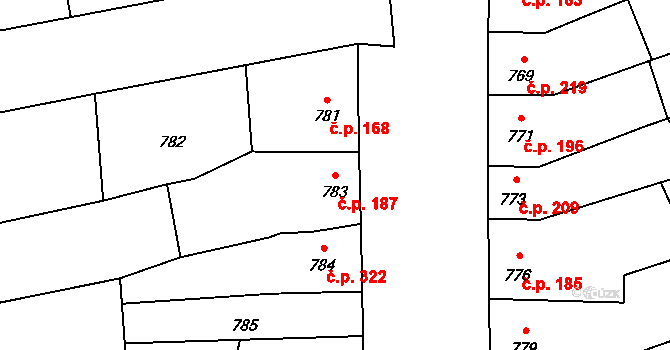 Grygov 187 na parcele st. 783 v KÚ Grygov, Katastrální mapa