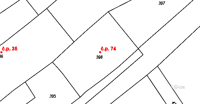 Žerotín 74 na parcele st. 396 v KÚ Žerotín, Katastrální mapa