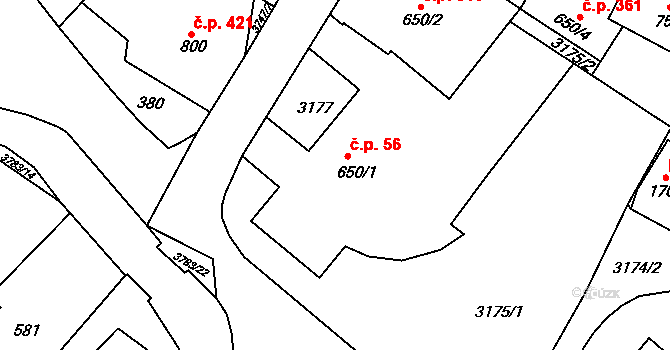 Cvikov II 56, Cvikov na parcele st. 650/1 v KÚ Cvikov, Katastrální mapa