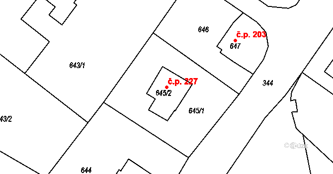 Děčín VII-Chrochvice 227, Děčín na parcele st. 645/2 v KÚ Chrochvice, Katastrální mapa