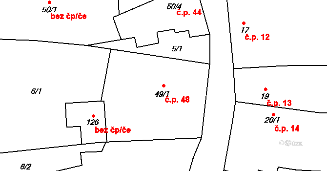 Mrsklesy 48, Třebenice na parcele st. 49/1 v KÚ Mrsklesy, Katastrální mapa